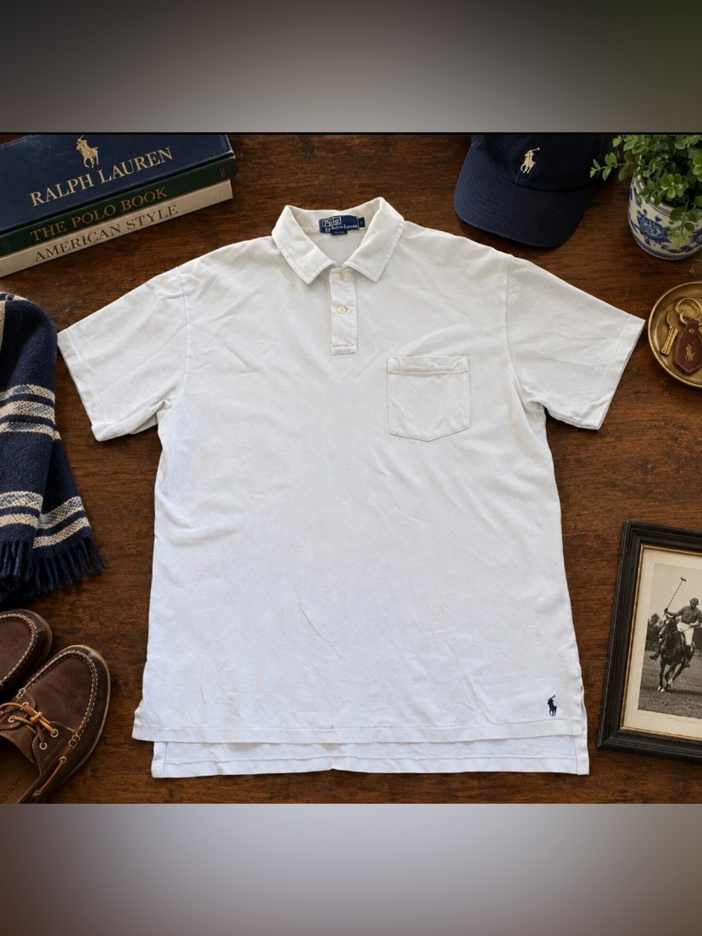 Polo Ralph Lauren Men’s Sz L Vintage White Mesh Knit Polo Shirt